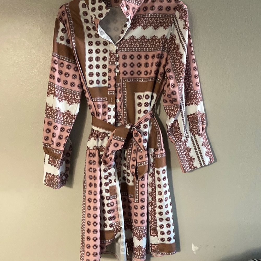 Bright colored patterned midi dress